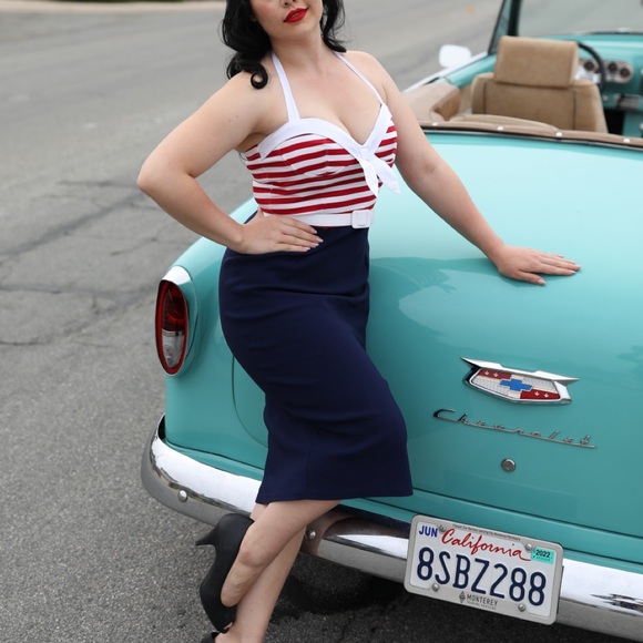 Pinup Couture 1950s Pinup Girl Fitted Wiggle Sailor Dress - vintage inspired - Picture 5 of 16
